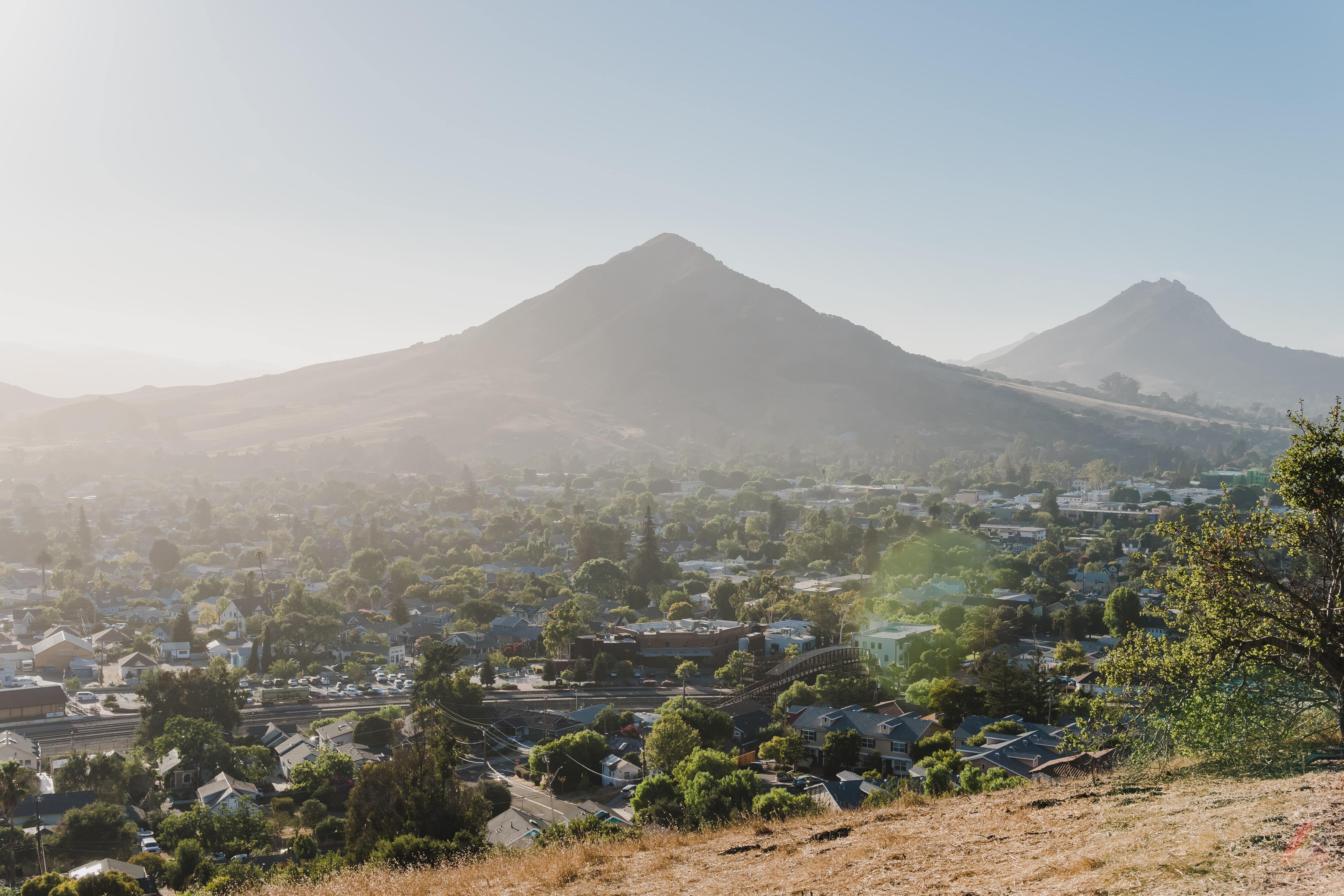 Aerial view of San Luis Obispo and Madonna Mountain